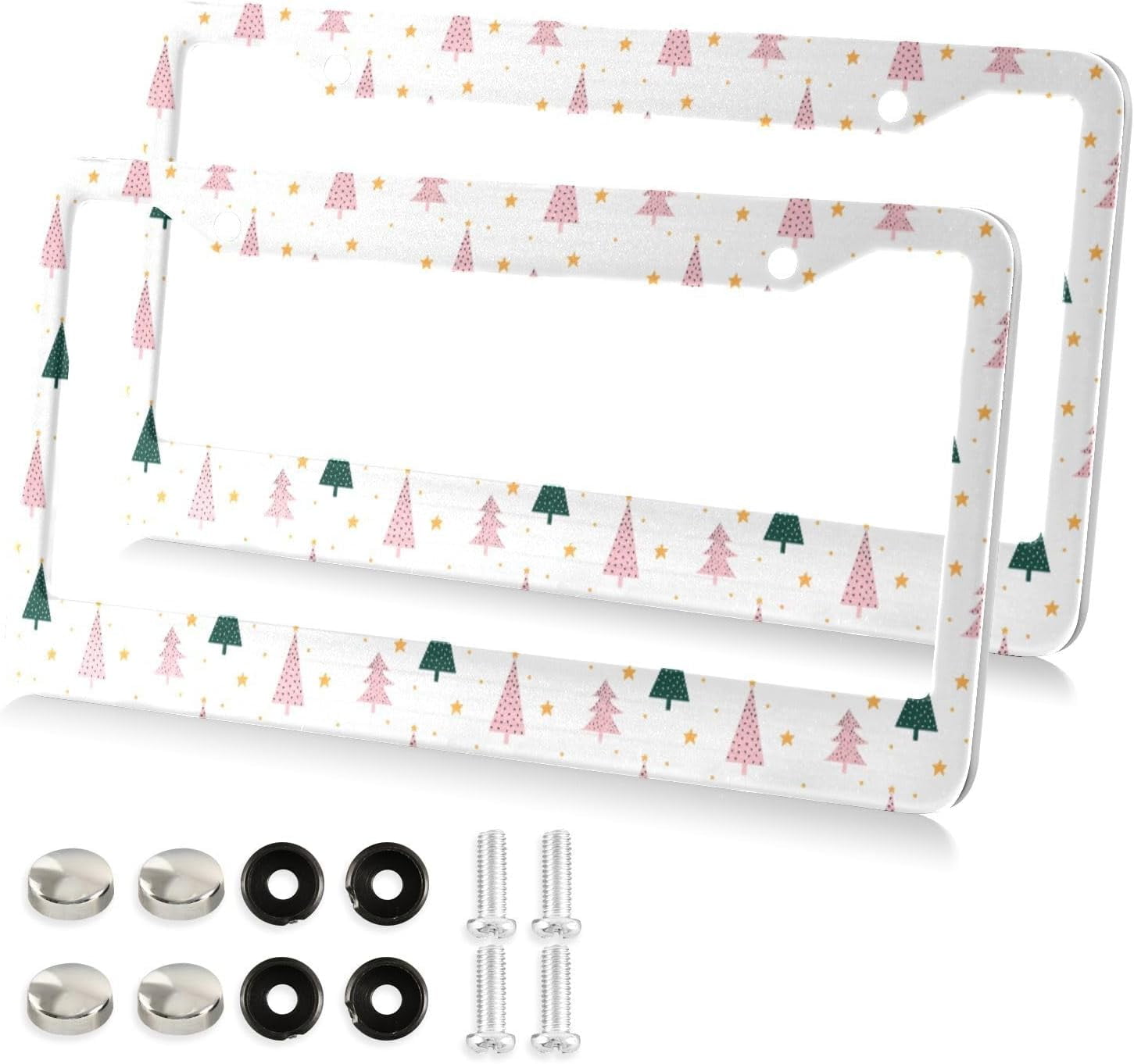 SKYSONIC Cartoon Christmas Tree License Plate Frame 2 Pack Universal