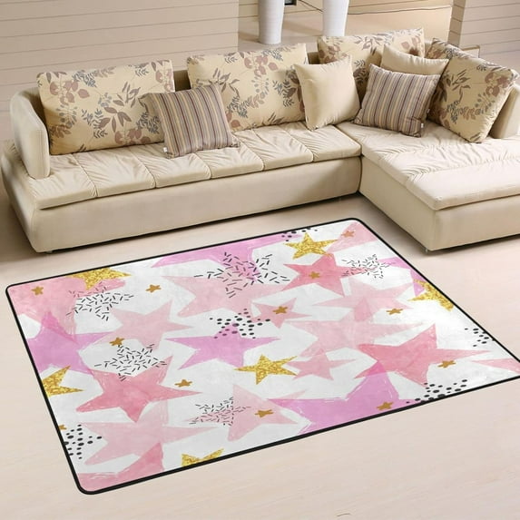 SKYSONIC Cartoon Colorful Stars Non-Slip Area Rug, Doodle Style Floor Carpet Comfort Floor Mats Decor for Indoor Front Porch Living Room Bedroom Kitchen, 36"x24"