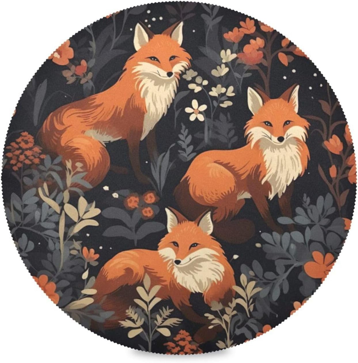 SKYSONIC Cartoon Foxes Round Placemats Washable Placemats Non-Slip Heat ...