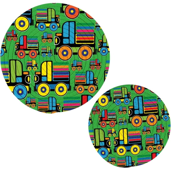 SKYSONIC Cartoon Green Car Pot Holders Trivets, 2 Pcs Heat Resistant Trivets,Colored Truck Cotton Thread Weave Mats for Hot Pads Pans Pot Bowl Teapot for Kitchen Decor