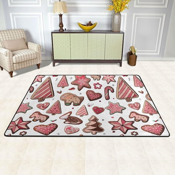 SKYSONIC Cartoon Pink Xmas Ornament Non-Slip Area Rug, Merry Christmas Floor Carpet Comfort Floor Mats Decor for Indoor Front Porch Living Room Bedroom Kitchen, 36"x24"