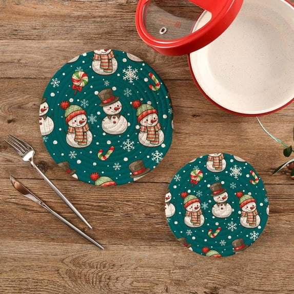 SKYSONIC Cartoon Snowman Winter Pot Holders Trivets, 2 Pcs Heat Resistant Trivets,Snowflake Candy Cotton Thread Weave Mats for Hot Pads Pans Pot Bowl Teapot for Kitchen Decor