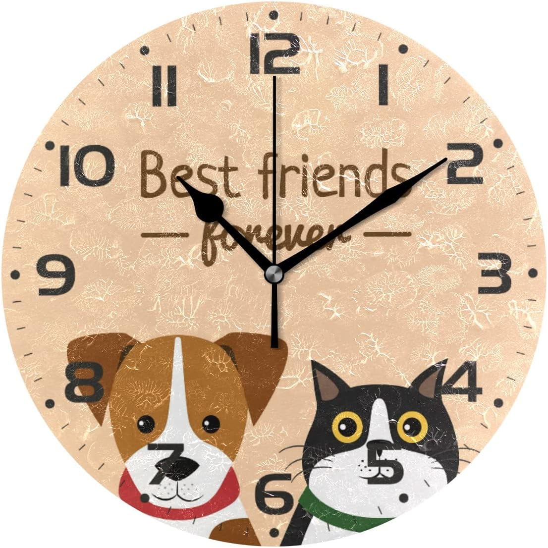 SKYSONIC Cat Dog Wall Clock 10 Inch Silent Non Ticking Round Clock Oil ...