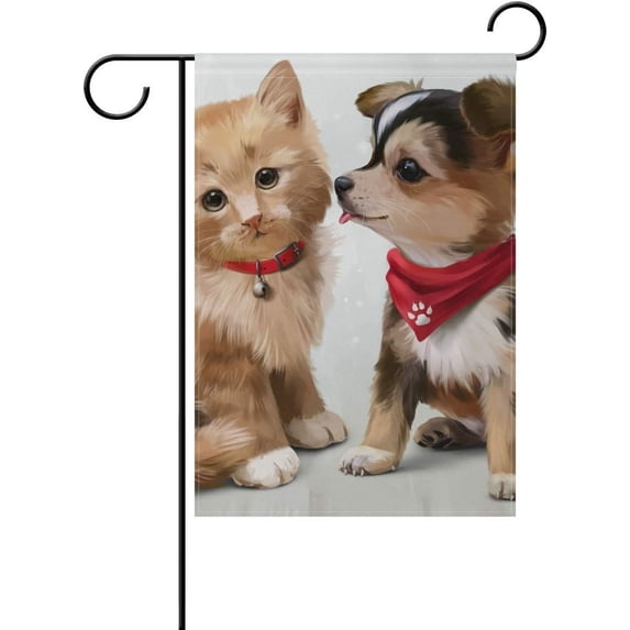 SKYSONIC Cat and Dog Watercolor Painting Double-Sided Printed Garden House Sports Flag-28x40(in)-Polyester Decorative Flags for Courtyard Garden Flowerpot