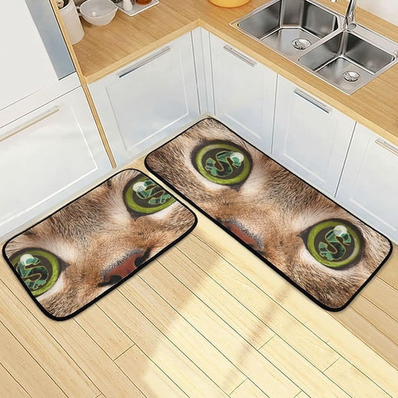 SKYSONIC Cat Dollar Eyes Kitchen Mats Set of 2 Kitten Face Floor Runner Rug Anti Fatigue Non Slip Comfort Mat 19.7x27.6 Inch + 19.7x47.2 Inch for Living Room Laundry Room Hallway