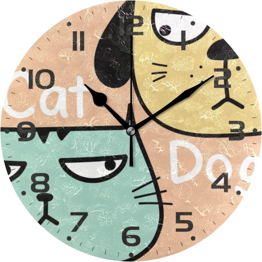 SKYSONIC Cat Vs Dog Wall Clock 10 Inch Silent Non Ticking Round Clock ...