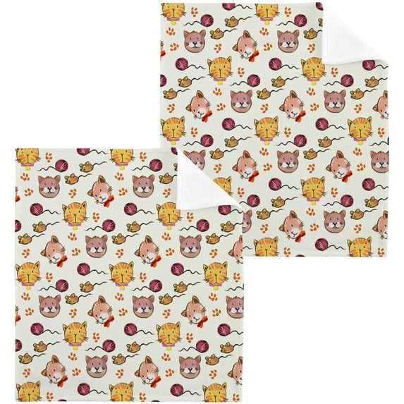 SKYSONIC Cat Washcloths Set of 2, Highly Absorbent Soft Cotton Fingertip Towels for Bathroom, Kitchen, Gym, Spa, Home Decor 12x12 Inch
