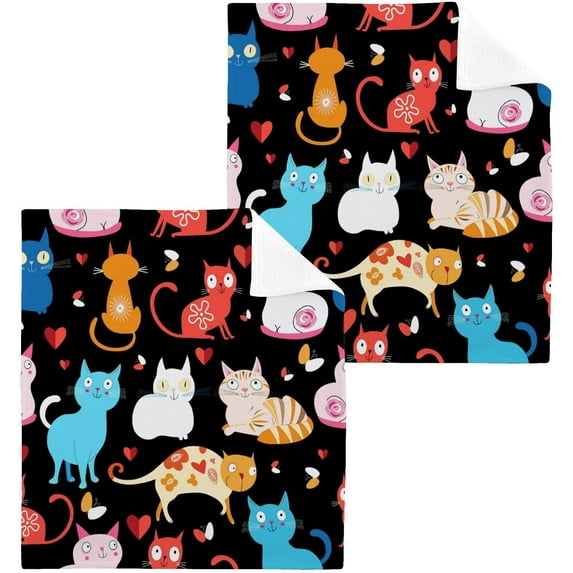 SKYSONIC Cat Washcloths Set of 4, Highly Absorbent Soft Cotton Fingertip Towels for Bathroom, Kitchen, Gym, Spa, Home Decor 12 x 12 Inch