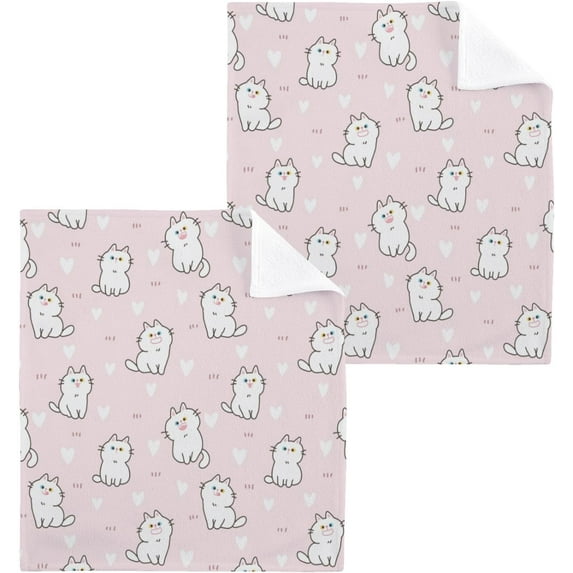 SKYSONIC Cat Washcloths Set of 4, Highly Absorbent Soft Cotton Fingertip Towels for Bathroom, Kitchen, Gym, Spa, Home Decor 12 x 12 Inch