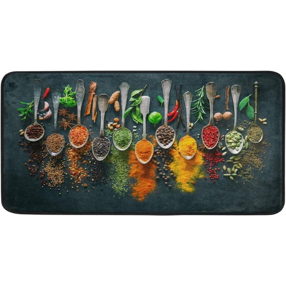 SKYSONIC Chili Herbs Spices Kitchen Mats Washable Long Floor Runner Rug Non-Slip Fatigue Area Rugs Vegetables Absorbent Doormat Cushioned for Farmhouse Home Bath Indoor Outdoor Decor 39x20 in