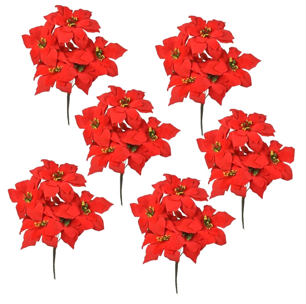 SKYSONIC Christmas Artificial Poinsettia 6Pack Silk Red Poinsettia ...
