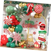 SKYSONIC Christmas Balloon Arch Kit, Red White Latex Kit with Metallic Red Star Foil Christmas for Xmas Holiday New Year Party Decor