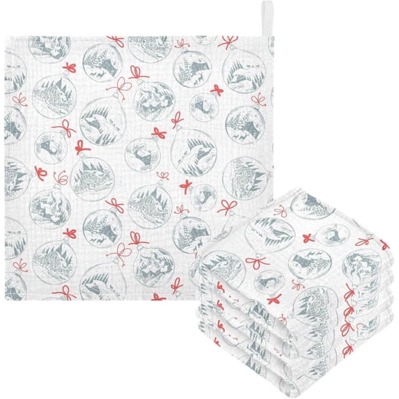 SKYSONIC Christmas Balls and Red Bows Baby Muslin Washcloths Face Towel, 3 Pack Burp Cloths Cotton Wipes Infant Wash Cloth for Newborn Boys Girls 12"x12"
