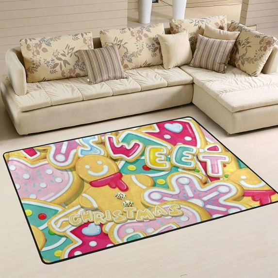 SKYSONIC Christmas Biscuits Non-Slip Area Rug, Sweet Snowman Floor Carpet Comfort Floor Mats Decor for Indoor Front Porch Living Room Bedroom Kitchen, 36"x24"