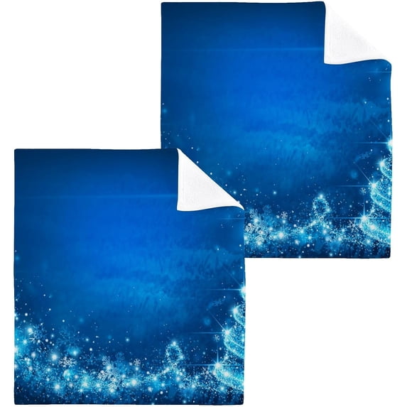 SKYSONIC Christmas Blue Snowflake Cotton Washcloths Set of 4, Highly Absorbent Soft Fingertip Towel for Bathroom, Gym, Hotel and Spa, 12 x 12 Inch