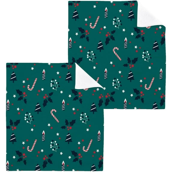 SKYSONIC Christmas Branches Washcloths Set of 2, Highly Absorbent Soft Cotton Fingertip Towels for Bathroom, Kitchen, Gym, Spa, Home Decor, 12 x 12 Inch