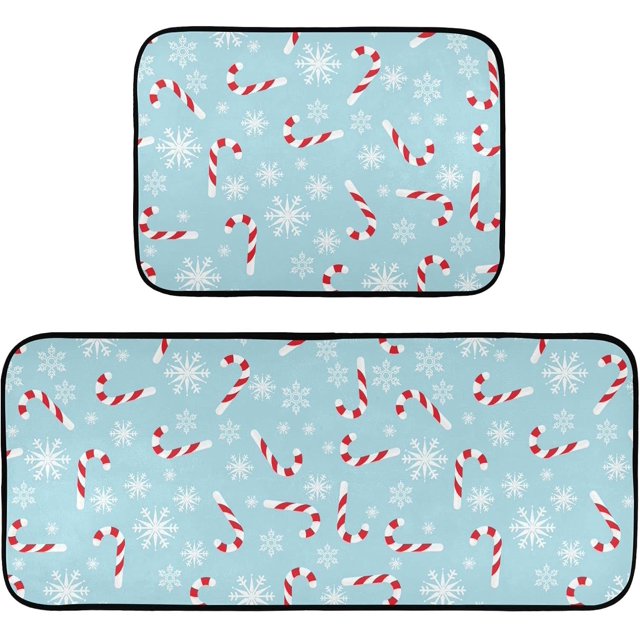 SKYSONIC Christmas Candy Snowflake Anti Fatigue Kitchen Mats 2 Pieces
