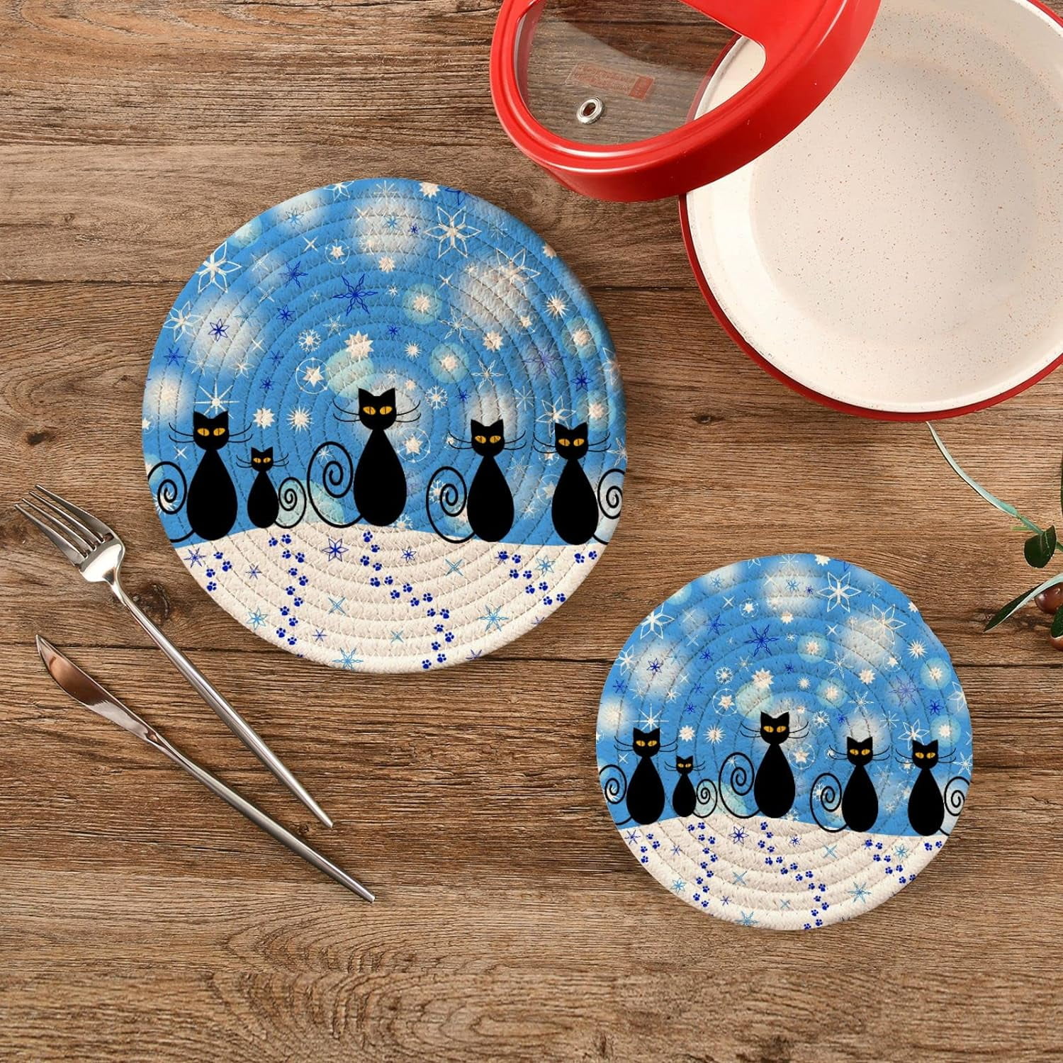 SKYSONIC Christmas Cats Pot Holders Trivets, 2 Pcs Heat Resistant