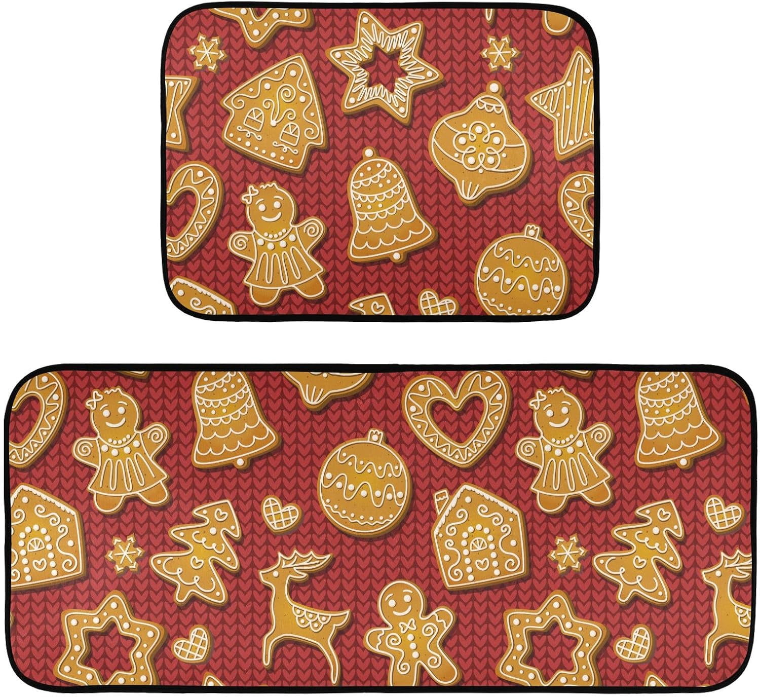 SKYSONIC Christmas Cookies Kitchen Mat 2 Pieces, Low Pile Kitchen Rugs