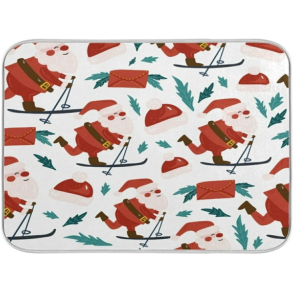 SKYSONIC Christmas Dish Drying Mat for Kitchen Counter,Snowflake Santa Xmas Tree Ultra Absorbent Reversible Microfiber Dishes Drying Rack Pad Heat-resistant Mats 16x18in