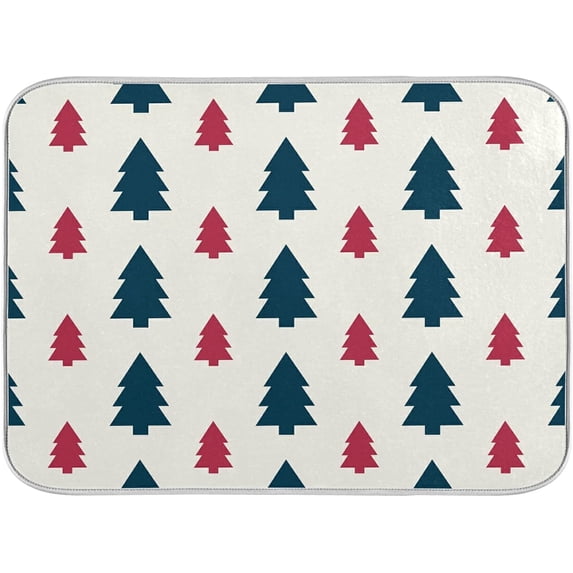 SKYSONIC Christmas Dish Drying Mat for Kitchen Counter,Snowflake Santa Xmas Tree Ultra Absorbent Reversible Microfiber Dishes Drying Rack Pad Heat-resistant Mats 16x18in