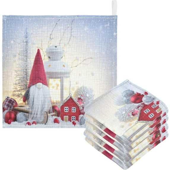 SKYSONIC Christmas Elf Gnome Baby Muslin Washcloths Face Towel, 3 PCS Sleigh Lantern Ball Burp Cloths Cotton Wipes Infant Wash Cloth for Newborn Boys Girls 12"x12"