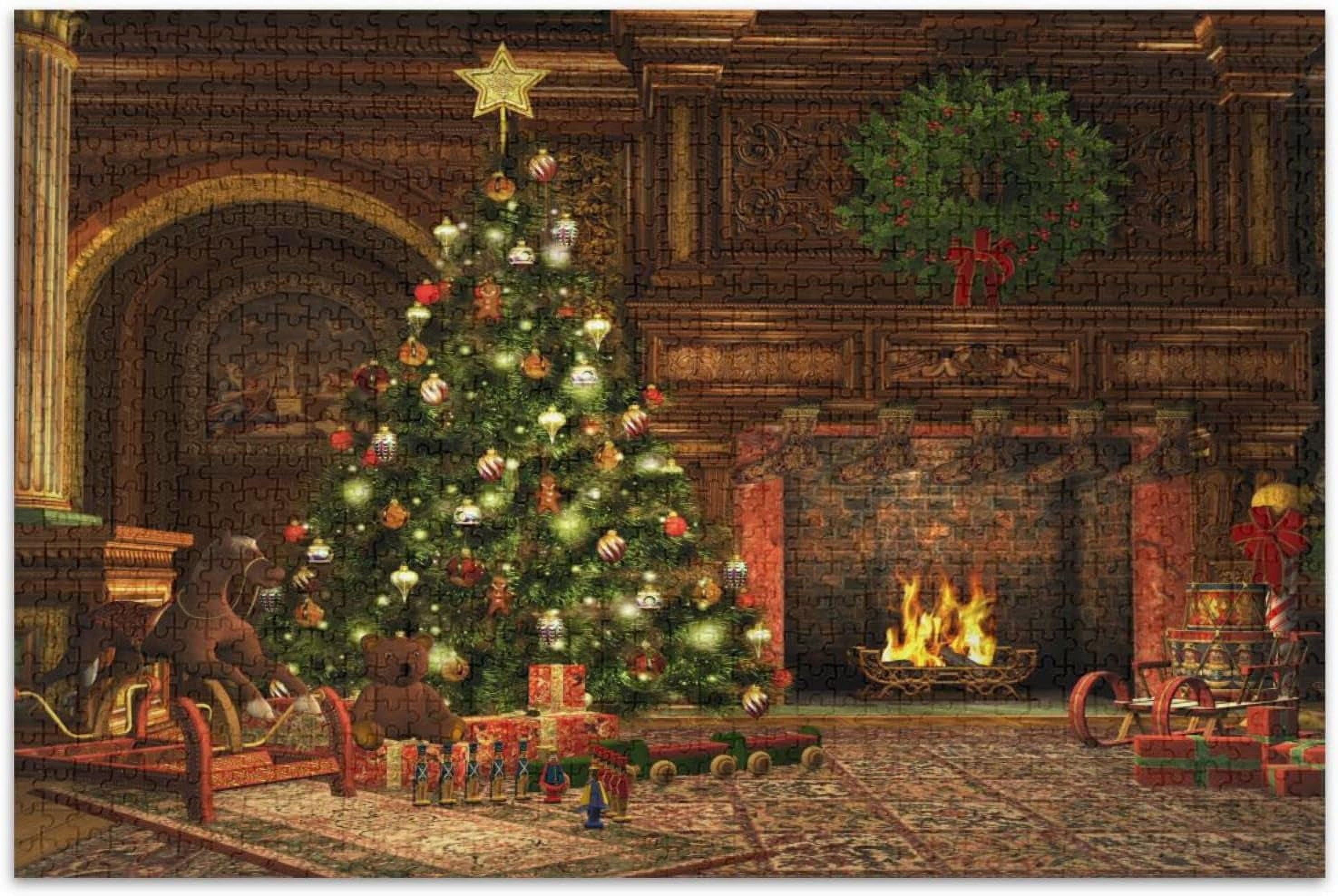 SKYSONIC Christmas Fireplace Pattern 1000 Pcs of Irregular Puzzle in a Box, Printed with Colored