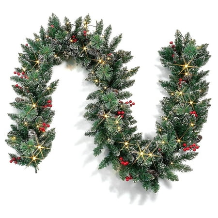 SKYSONIC Christmas Garland with Lights, Battery Powered 8 Lighting Modes, 9FT 50 Luminous Indoor Decor.