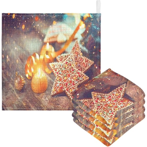 SKYSONIC Christmas Gingerbread Cookies Baby Muslin Washcloths Face Towel, 3 PCS Wooden Table Garland Burp Cloths Cotton Wipes Infant Wash Cloth for Newborn Boys Girls 12"x12"