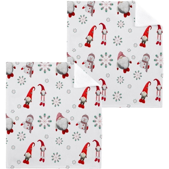 SKYSONIC Christmas Gnome Cotton Washcloths Set of 4, Highly Absorbent Soft Fingertip Towel for Bathroom, Gym, Hotel and Spa, 12 x 12 Inch