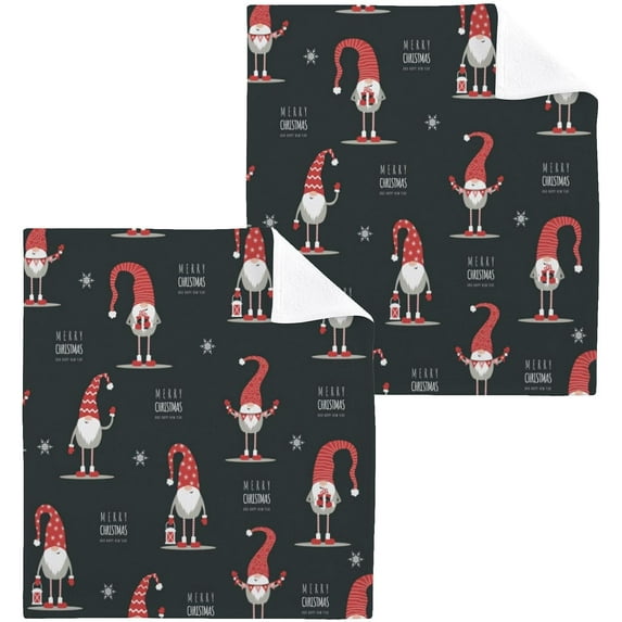 SKYSONIC Christmas Gnome Cotton Washcloths Set of 6, Highly Absorbent Soft Fingertip Towel for Bathroom, Gym, Hotel and Spa, 12 x 12 Inch