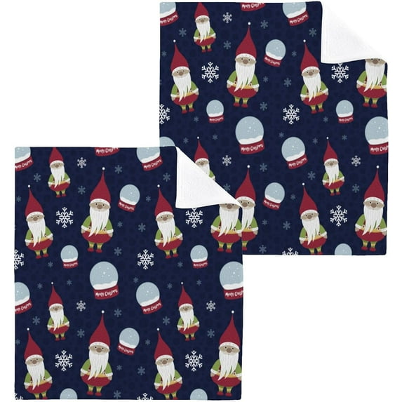 SKYSONIC Christmas Gnome Washcloths Set of 2, Highly Absorbent Soft Cotton Fingertip Towels for Bathroom, Kitchen, Gym, Spa, Home Decor, 12 x 12 Inch