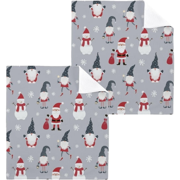 SKYSONIC Christmas Gnome Washcloths Set of 4, Highly Absorbent Soft Cotton Fingertip Towels for Bathroom, Kitchen, Gym, Spa, Home Decor, 12x12 Inch