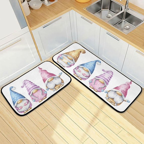 SKYSONIC Christmas Gnomes Set Kitchen Mats Set of 2 Watercolor Anti Fatigue Floor Runner Rug Non Slip Comfort Mat 19.7x27.6 Inch + 19.7x47.2 Inch for Living Room Laundry Room Hallway