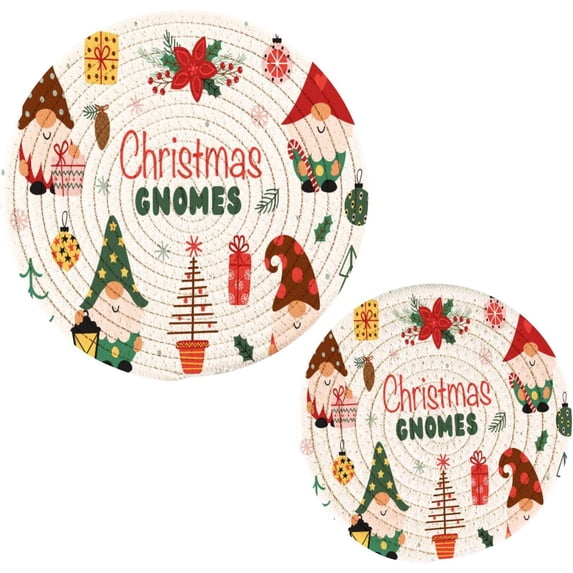 SKYSONIC Christmas Gnomes Winter Pot Holders Trivets, 2 Pcs Heat Resistant Trivets,New Year Dwarfs Cotton Thread Weave Mats for Hot Pads Pans Pot Bowl Teapot for Kitchen Decor