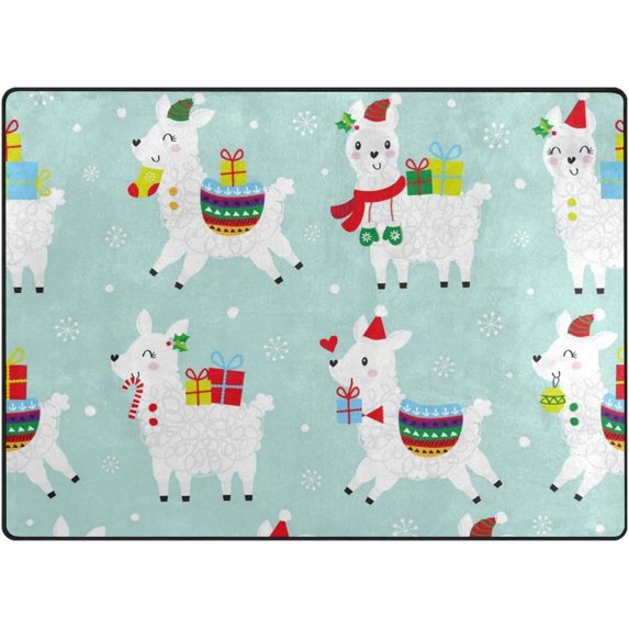 SKYSONIC Christmas Llama Pattern Lightweight Carpet Mats Area Soft Rugs Floor Mat Rug Home Decoration for Kids Room Living Room 63 x 48 inches