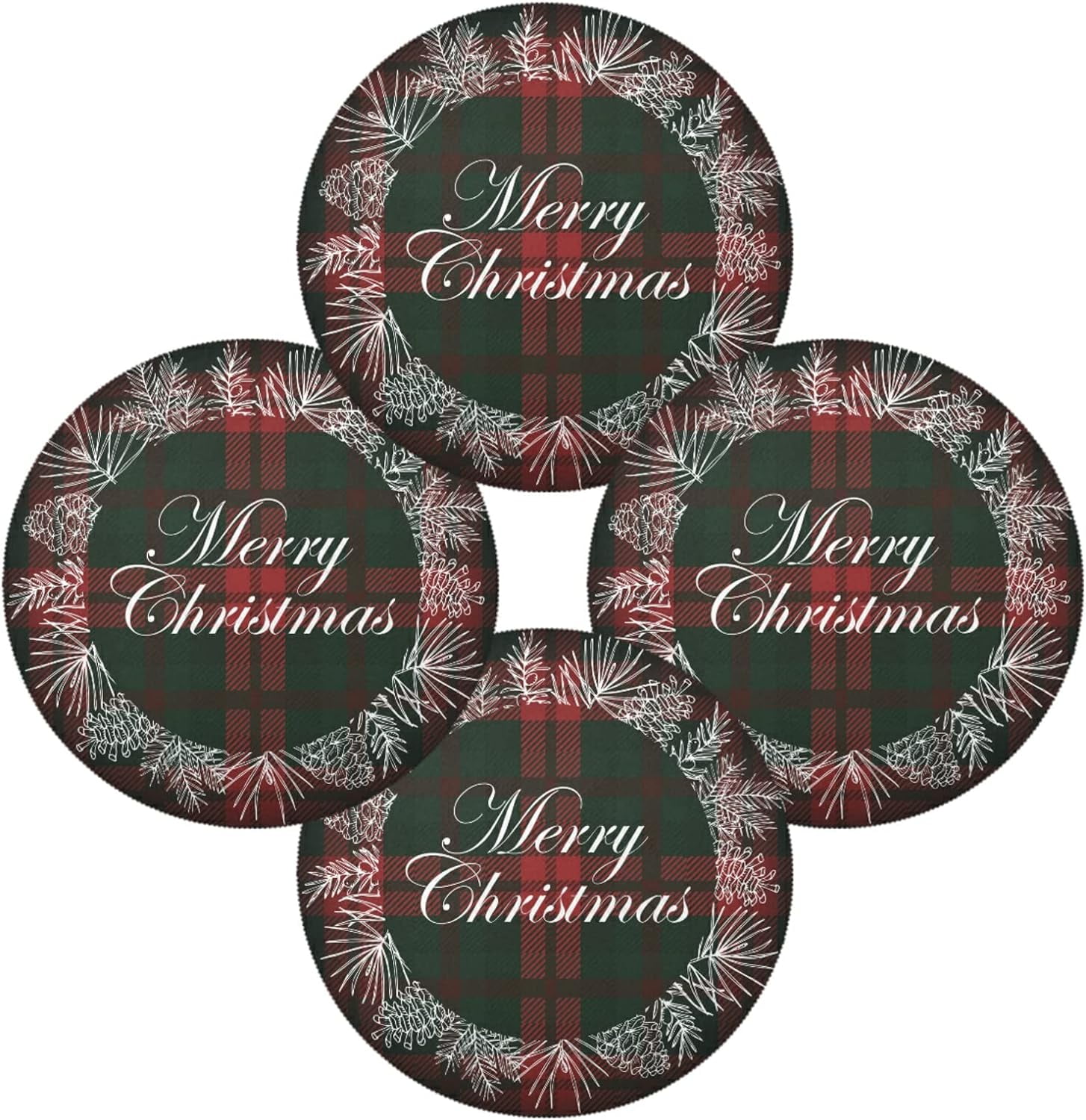 SKYSONIC Christmas Plaid Round Placemats for Dining Table NonSlip Heat