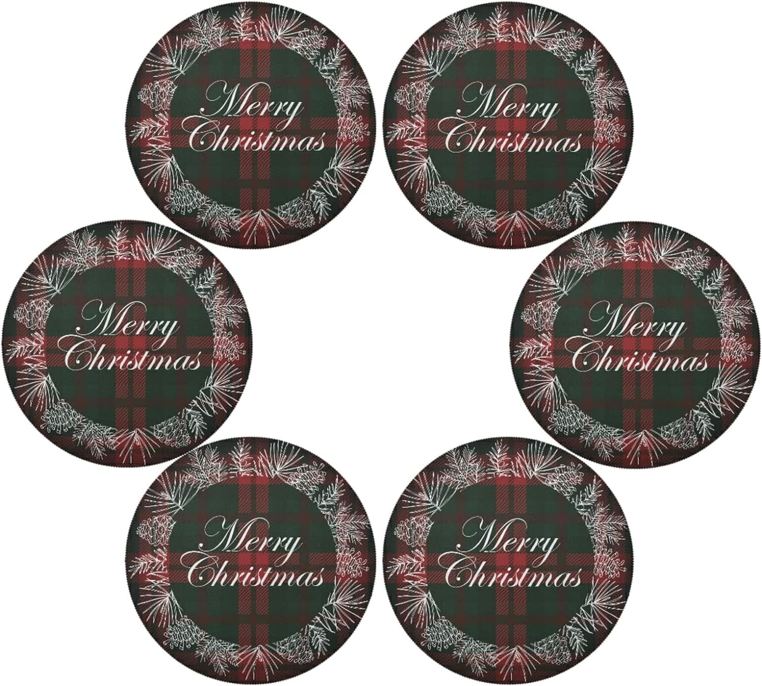 SKYSONIC Christmas Plaid Round Placemats for Dining Table NonSlip Heat
