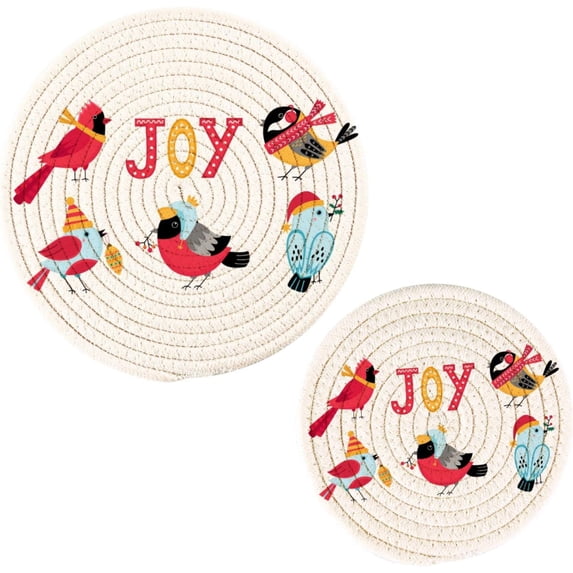 SKYSONIC Christmas Red Cardinal Pot Holders Trivets, 2 Pcs Heat Resistant Trivets,Happy New Year Cotton Thread Weave Mats for Hot Pads Pans Pot Bowl Teapot for Kitchen Decor