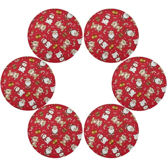 SKYSONIC Christmas Round Placemats for Dining Table Non-Slip Heat-Resistant Polyester Table Mats Set of 6 Washable Table Mats for Kitchen Dining Table Decoration
