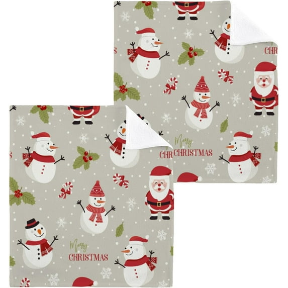 SKYSONIC Christmas Santa Claus Snowman Cotton Washcloths Set of 2, Highly Absorbent Soft Fingertip Towel for Bathroom, Gym, Hotel and Spa, 12 x 12 Inch