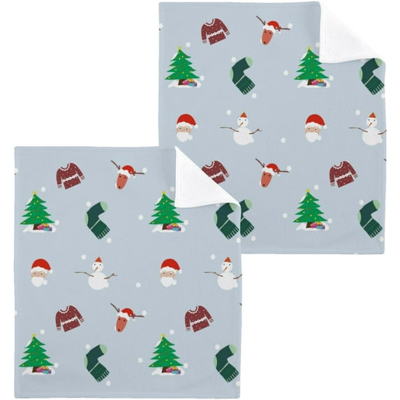 SKYSONIC Christmas Santa Claus Snowman Washcloths Set of 4, Highly Absorbent Soft Cotton Fingertip Towels for Bathroom, Kitchen, Gym, Spa, Home Decor, 12 x 12 Inch