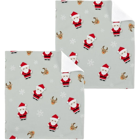 SKYSONIC Christmas Santa Claus Washcloths Set of 4, Highly Absorbent Soft Cotton Fingertip Towels for Bathroom, Kitchen, Gym, Spa, Home Decor, 12 x 12 Inch