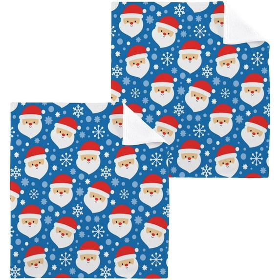 SKYSONIC Christmas Santa Claus Washcloths Set of 4, Highly Absorbent Soft Cotton Fingertip Towels for Bathroom, Kitchen, Gym, Spa, Home Decor, 12x12 Inch