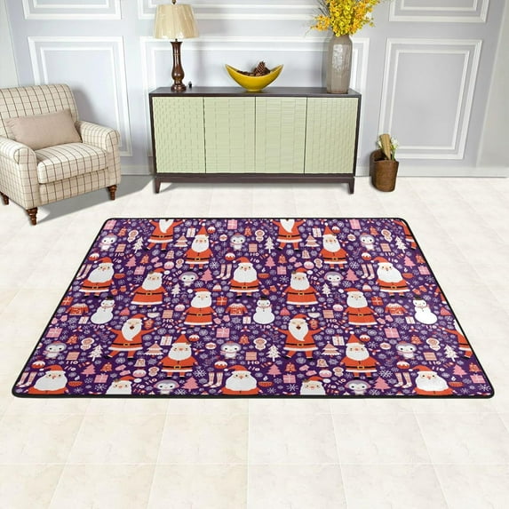 SKYSONIC Christmas Santa Cute Non-Slip Area Rug, Penguin Snowman Floor Carpet Comfort Floor Mats Decor for Indoor Front Porch Living Room Bedroom Kitchen, 36"x24"