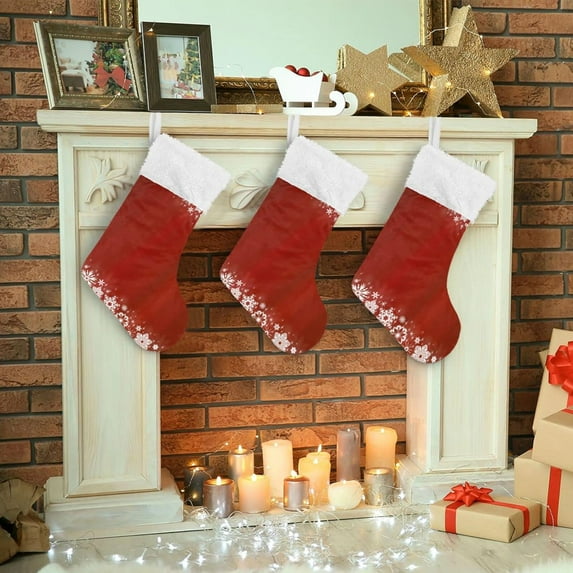 SKYSONIC Christmas Snow Flake Christmas Stockings Personalized Large Christmas Stocking Cute Snowflake Stockings 18 Inch Xmas Stocking for Xmas Decorations Xmas Gifts 2PCS