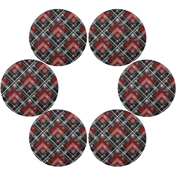 SKYSONIC Christmas Snowflake Round Placemats for Dining Table Non-Slip Heat-Resistant Polyester Table Mats Set of 6 Washable Table Mats for Kitchen Dining Table Decoration