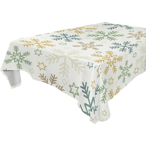 SKYSONIC Christmas Snowflake Tablecloth Waterproof Washable Polyester Square Table Cover Durable Tablecloth for Kitchen Dining Table Party Decor (60 X 60 Inch)