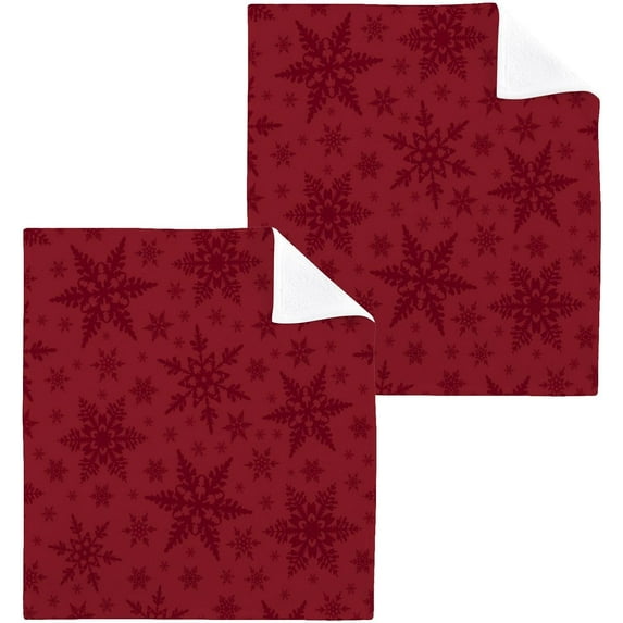 SKYSONIC Christmas Snowflake Washcloths Set of 4, Highly Absorbent Soft Cotton Fingertip Towels for Bathroom, Kitchen, Gym, Spa, Home Decor, 12 x 12 Inch