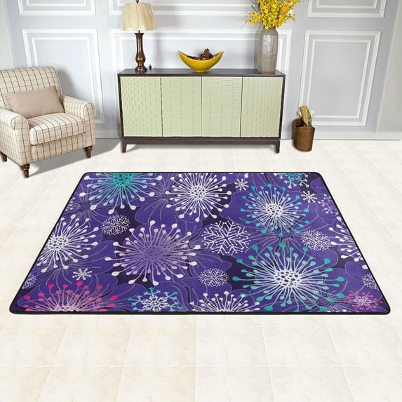 SKYSONIC Christmas Snowflakes Flowers Non-Slip Area Rug, Colorful Fireworks Floor Carpet Comfort Floor Mats Decor for Indoor Front Porch Living Room Bedroom Kitchen, 36"x24"